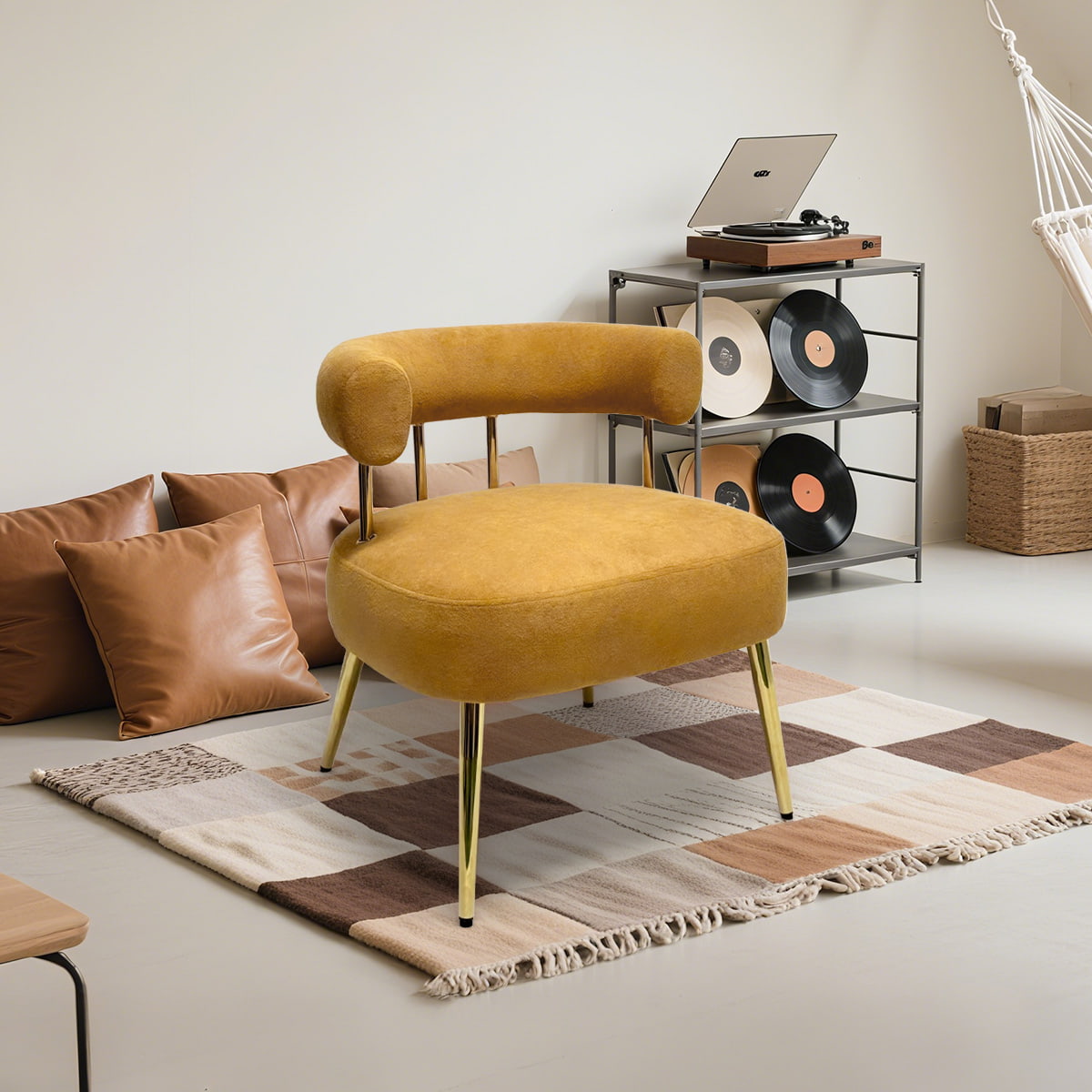 Goldener Bein samtes Barrel Akzentstuhl-Breitsitz in der Mitte des Jahrhunderts moderner Ess- und Lounge-Stuhl